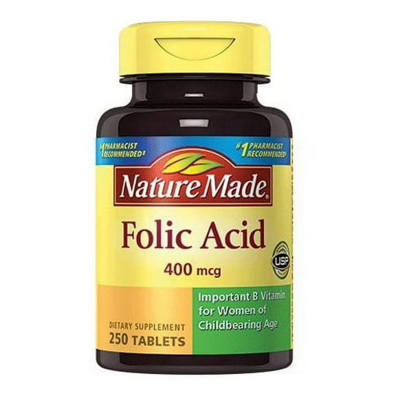 Folic Acid 400 Mcg Tablets To Reduce Child Birth Defects, By Nature Made - 250 Tablets, 6 Pack