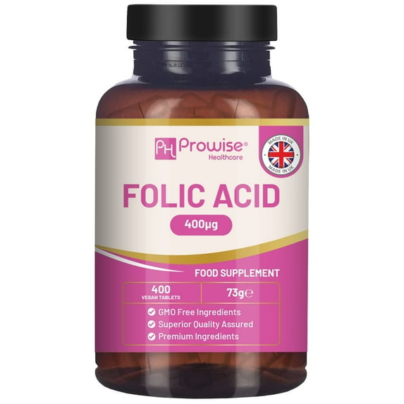Folic Acid+ 400 mcg - Vegan Tablets with Vitamin B12 & Iodine | Vitamin B9 Tablets | Pregnancy Care Supplement - Supports Immune System & Maternal Tissue Growth | Made in UK by Prowise