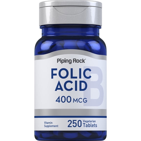 Folic Acid 400mcg | 250 Vegetarian Tablets | Supplement for Men and Women | by Piping Rock