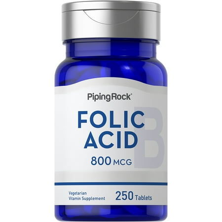 Folic Acid 800 mcg | 250 Tablet Capsules | Vegetarian Supplement for Men and Women | by Piping Rock