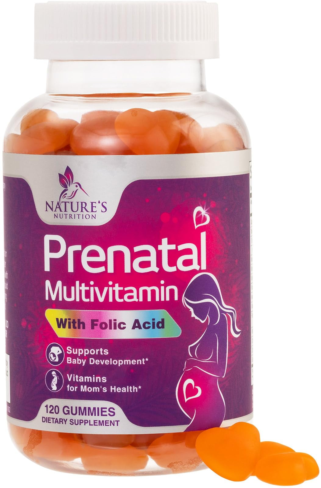 Folic Acid Prenatal Multivitamin Gummies, Prenatal Vitamins for Women with  Folate, Vitamin C, D3, B6, B9 & B12 for During & Post Pregnancy - Nature's  Non-GMO & Gluten-Free Supplement - 60 Gummies 