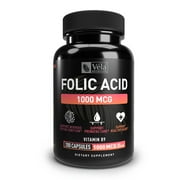 Folic Acid Supplement | 1,000 mcg Per Serving, 200 Capsules | Support Heart Health, Prenatal Care, and Nervous System Function | Non-GMO, 3rd Party Tested