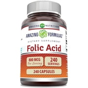 Amazing Formulas Folic Acid 800 mcg Per Serving 240 Capsules Supplement | Vitamin B9 | Non-GMO | Gluten Free