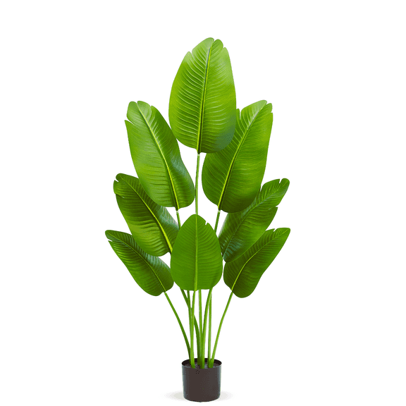 Folicool 4ft Artificial Bird of Paradise Tropical Palm Tree, Indoor Plant with Fake Palm Tree Leaves in Planter