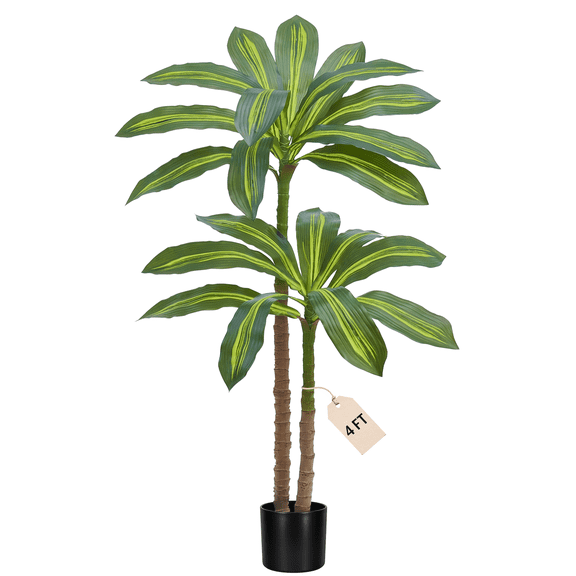 Folicool Artificial Plants, 4ft Fake Dracaena Tree in Black Plastic Pot, Faux Plants Indoor Decor, Silk Plants for Home Decor Office Porch Patio Perfect Housewarming Gift