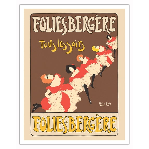 Folies-Bergére - Every Evening (Tous les Soirs) - Vintage Cabaret Casino Poster by Maurice Biasis c.1895 - Fine Art Matte Paper Print (Unframed) 11x14in