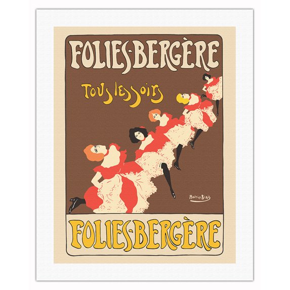 Folies-Bergére - Every Evening (Tous les Soirs) - Vintage Cabaret Casino Poster by Maurice Biasis c.1895 - Fine Art Rolled Canvas Print (Unframed) 20in x 26in