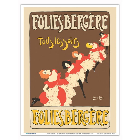 Folies-Bergére - Every Evening (Tous les Soirs) - Vintage Cabaret Casino Poster by Maurice Biasis c.1895 - Master Art Print (Unframed) 9in x 12in