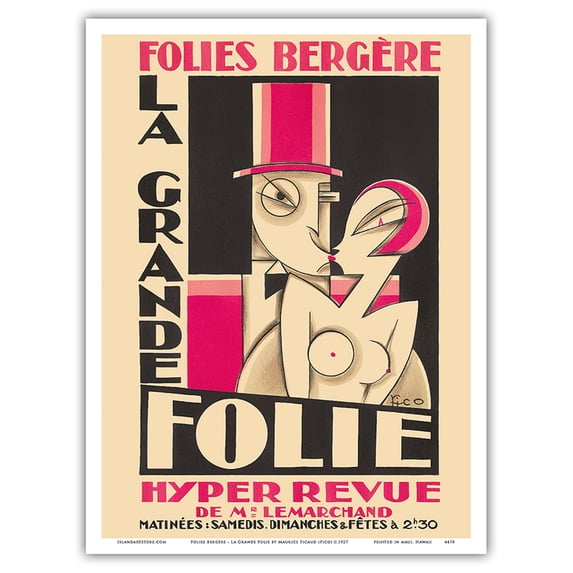 Folies Bergère - La Grande Folie - Hyper Revue de (of) Mr. Lemarchand - Vintage Theater Poster by Maurice (Pico) Picaud c.1927 - Master Art Print (Unframed) 9in x 12in
