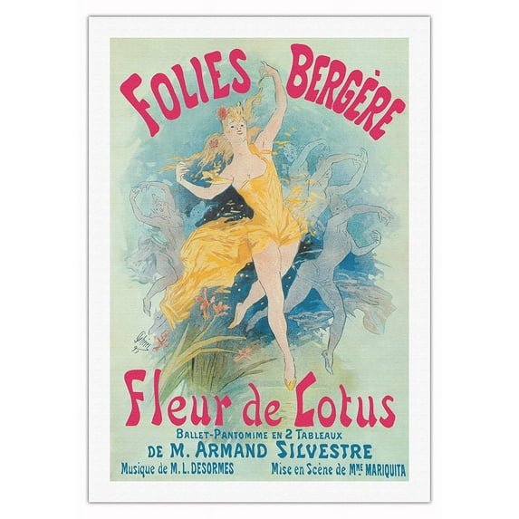 Folies Bergères - Lotus Flower (Fleur de Lotus) - Vintage Cabaret Poster by Jules Chéret c.1893 - Fine Art Rolled Canvas Print 27in x 40in
