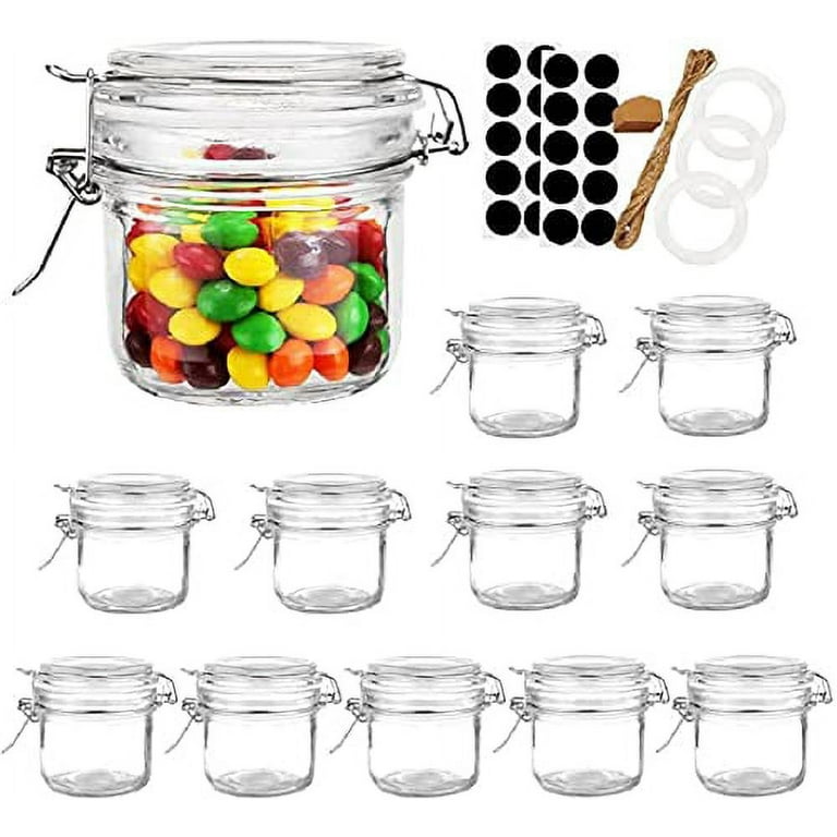 Folinstall 7 oz Glass Jars with Airtight Lids 12 Pcs, Small Mason Jars with  Hinged Lids for Kitchen Storage, Canning and Pantry, Includes 3