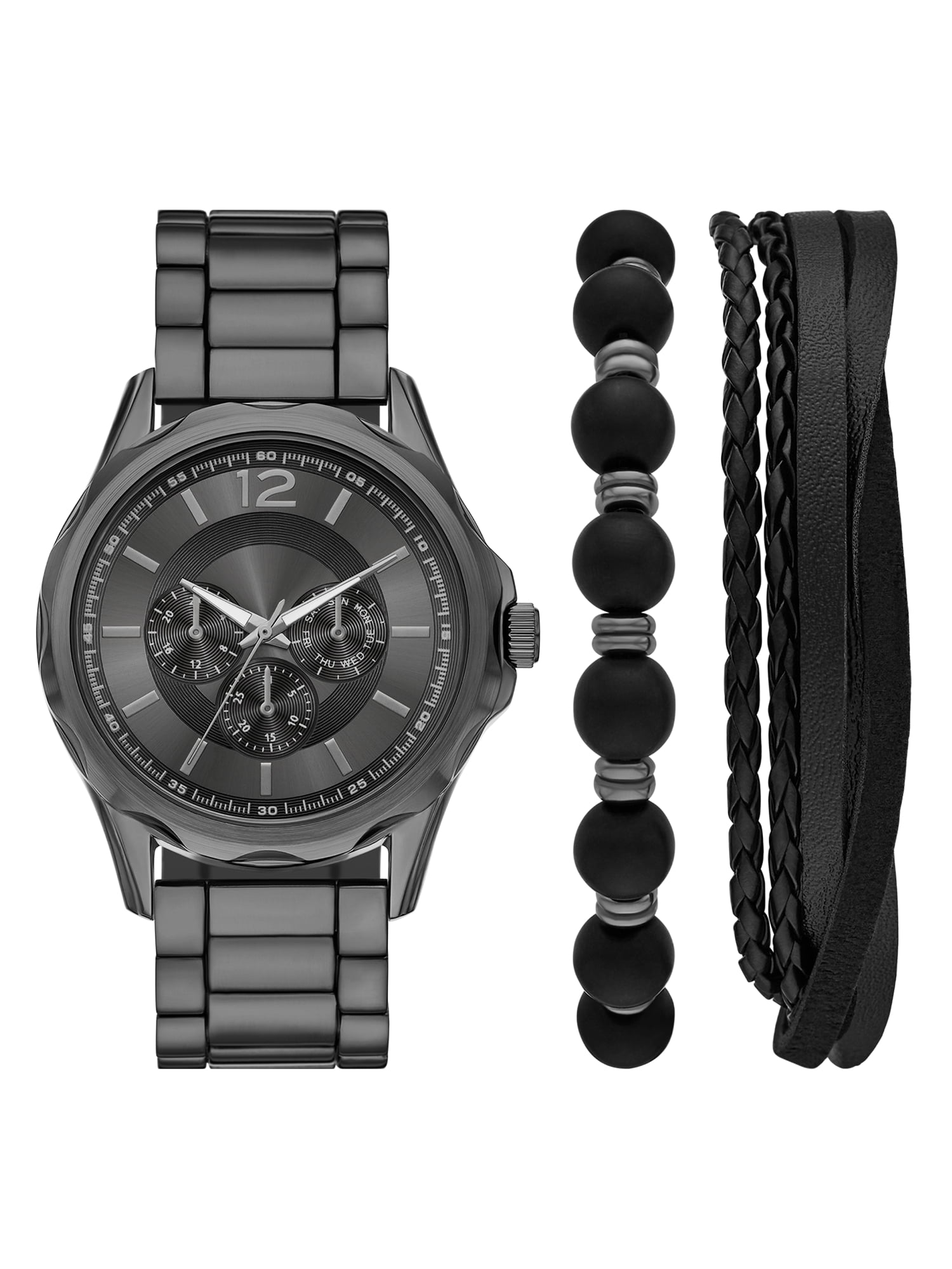 Adult Men's Alloy Gunmetal 42mm 2pc Wristwatch Set