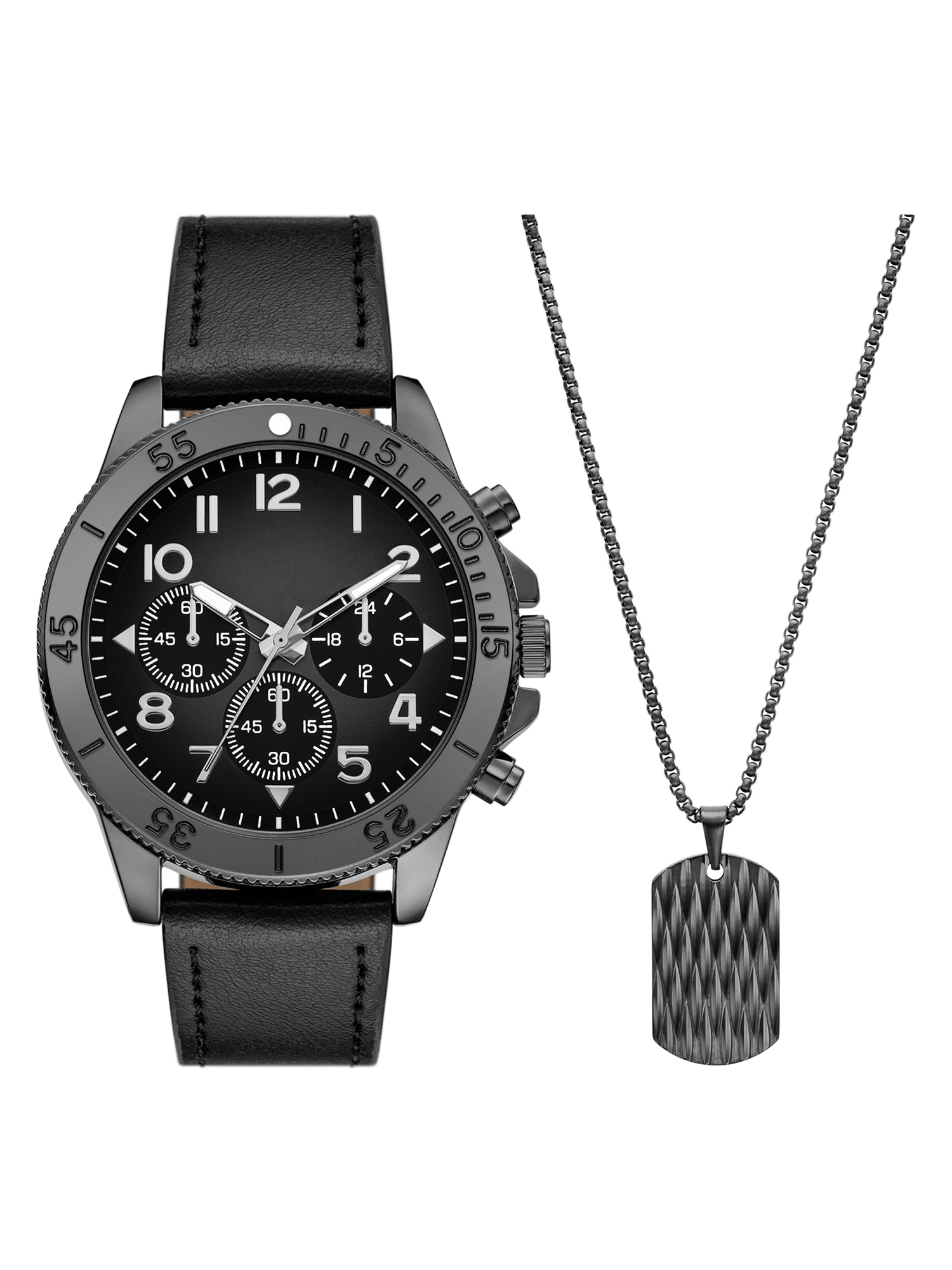 Folio Adult Men's PU Leather Black 45mm 2pc Wristwatch Set