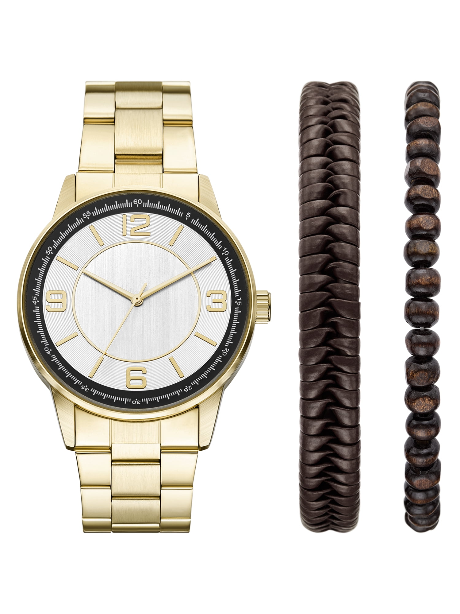 Adult Men's Stainless Steel Gold 44mm 2pc Wristwatch Set