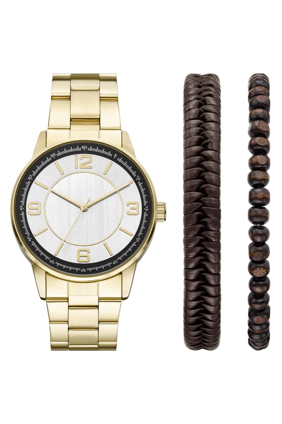 Adult Men's Stainless Steel Gold 44mm 2pc Wristwatch Set