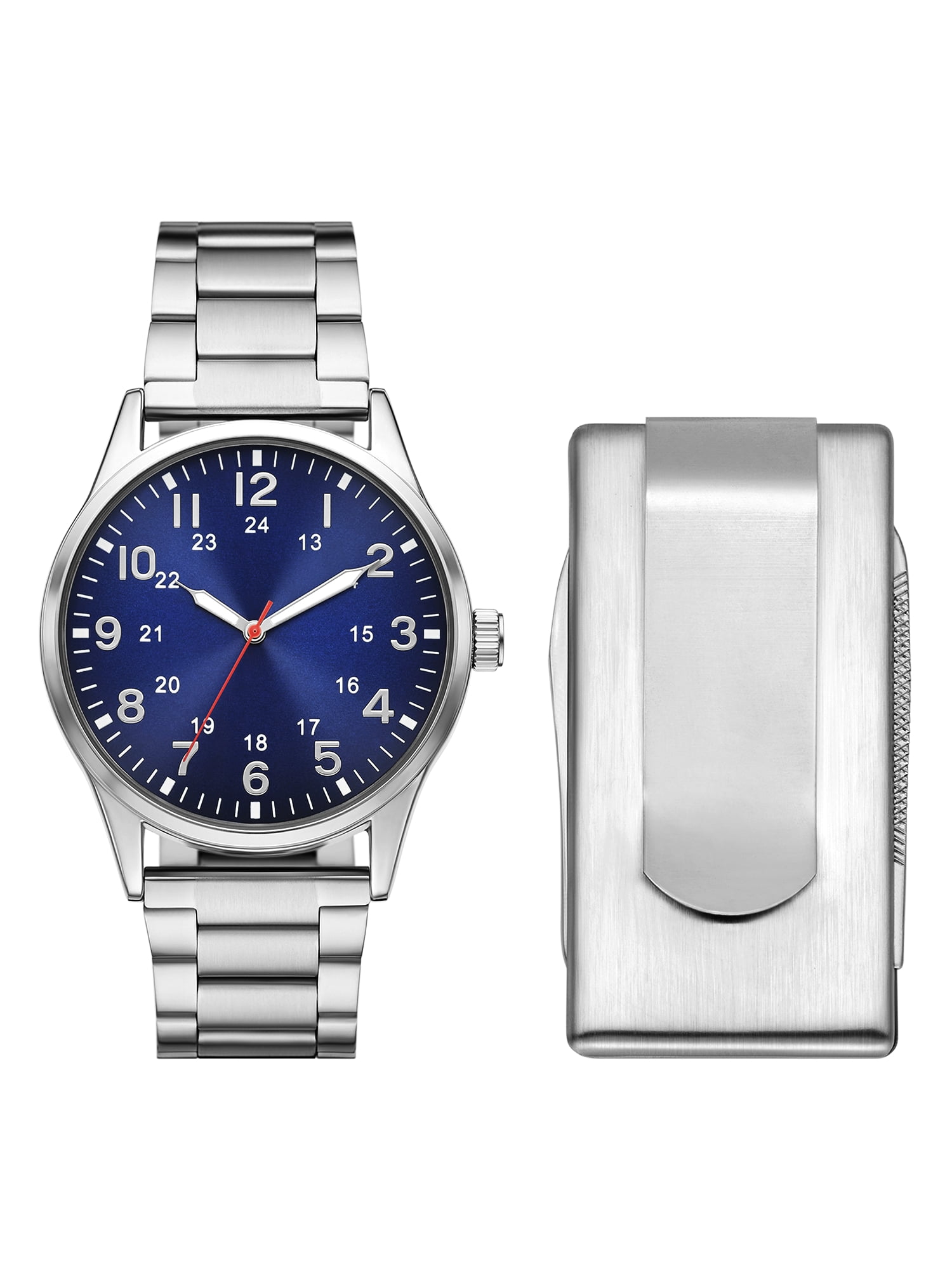 Adult Men's Stainless Steel Silver 42mm 2pc Wristwatch Set