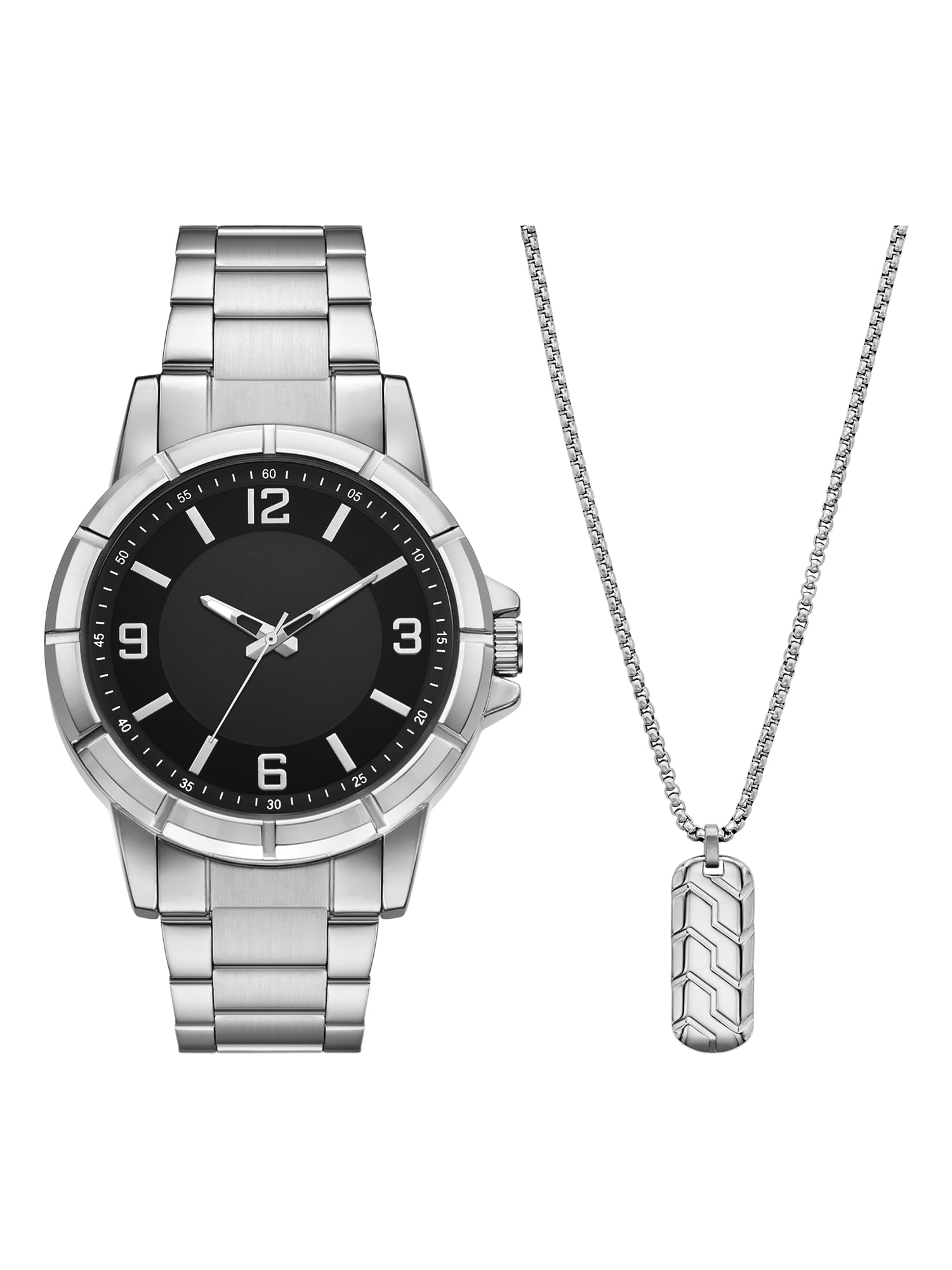 Adult Men's Stainless Steel Silver 45mm 2pc Wristwatch Watch Set