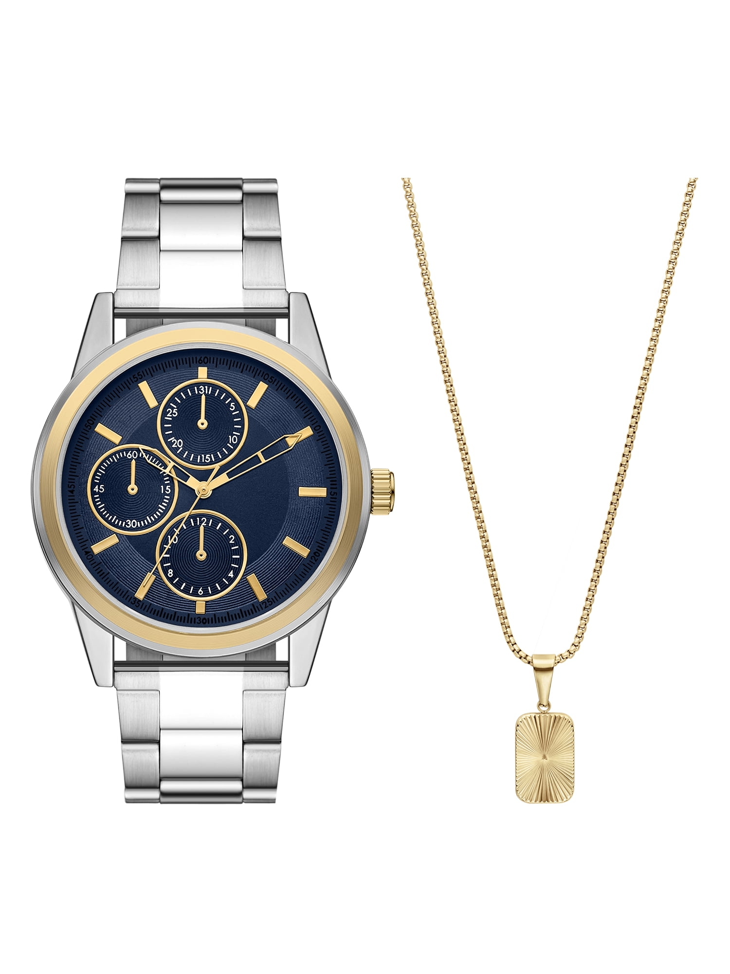 Adult Men's Stainless Steel Two Tone 44mm 2pc Wristwatch Set