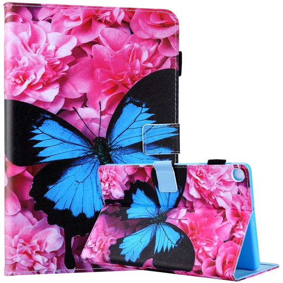 Folio Case for 2021 Samsung Galaxy Tab A8 10.5" (SM-X200 /SM-X205) - Flip Lightweight Wallet Case with Stand /Card Holders, Protective Leather Fold Stand Cute Cover (Rose Blue Butterfly)