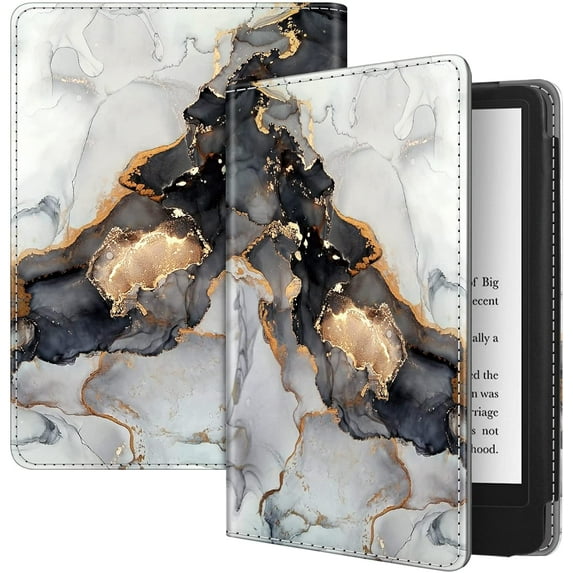 Folio Case for 6.8" Kindle Paperwhite & Kindle Paperwhite Signature Edition (11th Generation 2021) Book Style Vegan Leather Shockproof Cover with Auto Sleep/Wake, Cloudy Marble