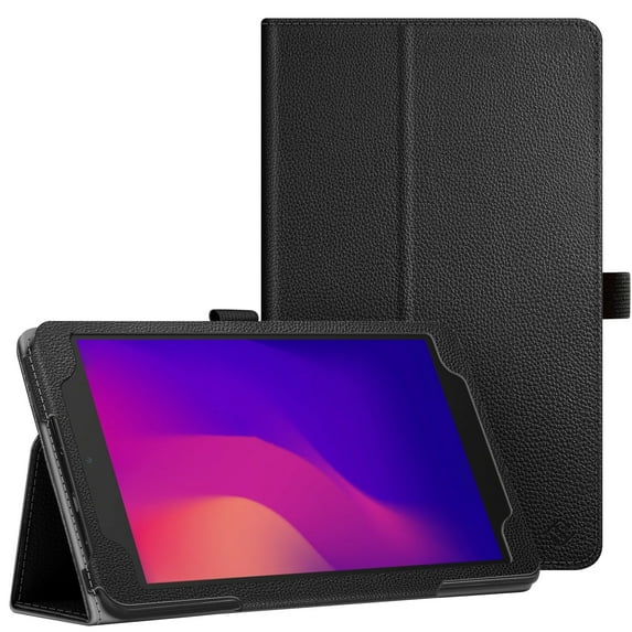 Folio Case for 8-inch Alcatel Joy Tab 2 Tablet (Model: 9032Z) 2020 - Fintie Protective Premium Vegan Leather Stand Cover with Pencil Holder for Alcatel Joy Tab 2 8.0" Tablet, Black