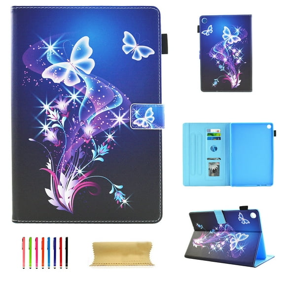 Folio Case for All-New Amazon Fire HD 8 Tablet (8th/7th/6th/5th Generation, 2018/2017/2016/2015 Release), Allytech Smart Book Style Stand Cover Full Body Protective Case Cover, Purple Butterfly