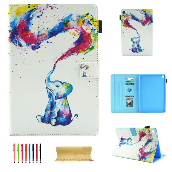 Folio Case for All-New Amazon Fire HD 8 Tablet (8th/7th/6th/5th Generation, 2018/2017/2016/2015 Release), Allytech Smart Book Style Stand Cover Full Body Protective Case Cover, Rainbow Elephant