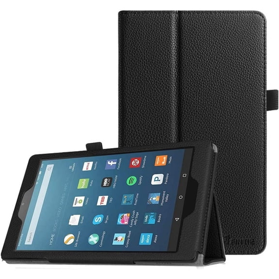 Folio Case for Fire HD 8 Tablet (7th/8th Generation, 2017/2018 Release) - Slim Fit Premium Vegan Leather Standing Protective Cover, Black