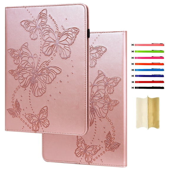 Folio Case for iPad mini 6th Gen 8.3 inch 2021 - Lovely Butterfly Pattern Premium Vegan PU Leather Slim Fit Case Smart Stand Protective Cover Auto Sleep/Wake Feature for iPad mini 6th Gen (Pink)
