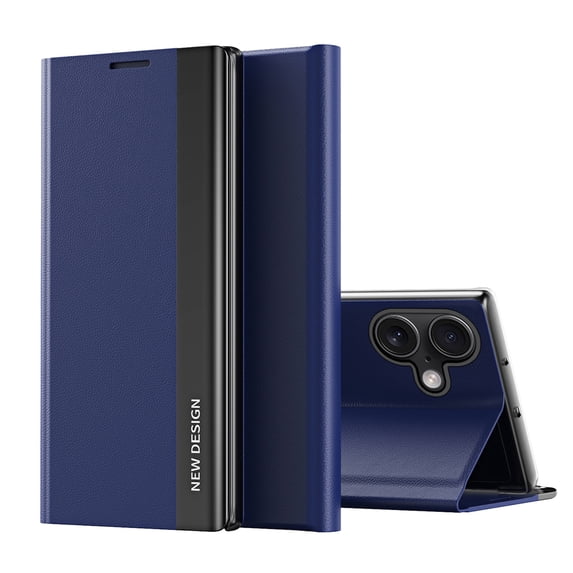 Folio Case for iPhone 16 Plus, Luxury Flip PU Leather Plating Hard PC Kickstand Bracket Case Magnetic Closure PU Leather Full Body Protective Phone Cover for iPhone 16 Plus, Darkblue