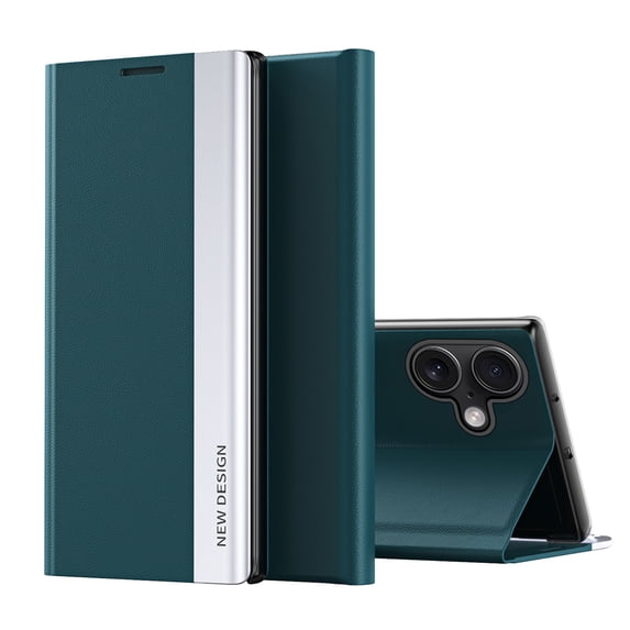 Folio Case for iPhone 16 Plus, Luxury Flip PU Leather Plating Hard PC Kickstand Bracket Case Magnetic Closure PU Leather Full Body Protective Phone Cover for iPhone 16 Plus, Cyanblue