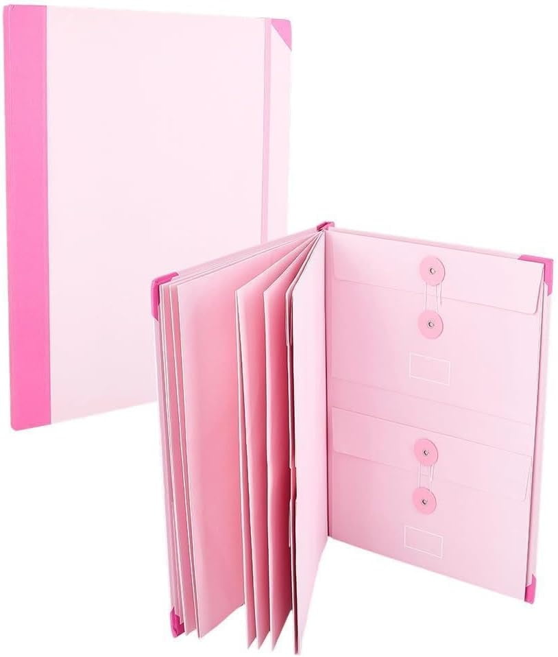 Folio Document Holder Accordion File Folder in Case I Go Missing Binder Pink Expandable Paper File Pockets Bags with Stickers for Social Security Cards Letters Important Certificates for DIY