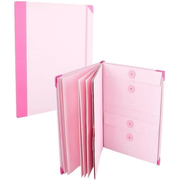 Folio Document Holder Accordion File Folder in Case I Go Missing Binder Pink Expandable Paper File Pockets Bags with Stickers