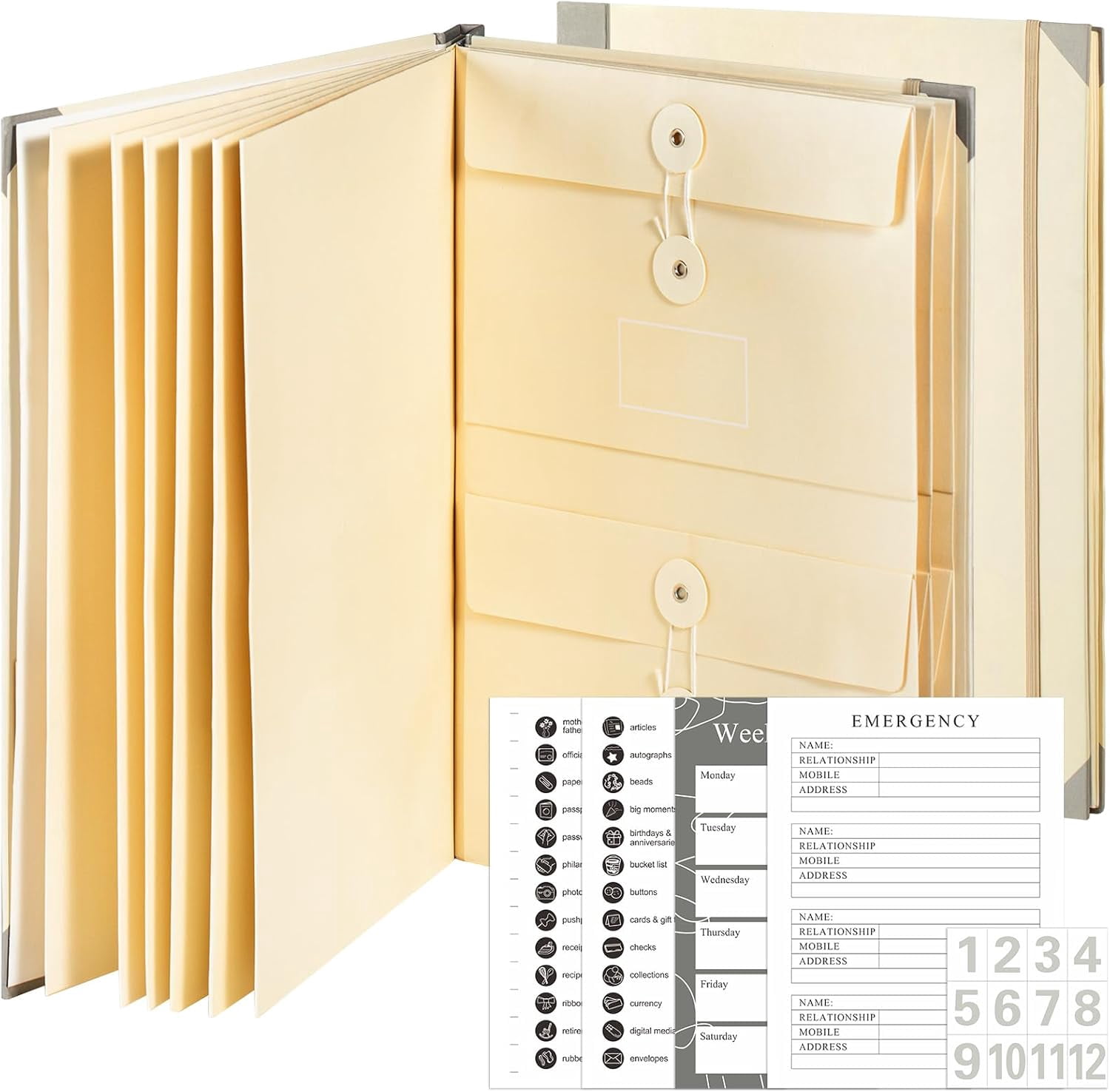Folio Document Organizer with Labels, Important Folders with Pockets,File Stylish Binder for Storing Important Papers, Certificates, Passports, Photos, and Letters (Yellow)