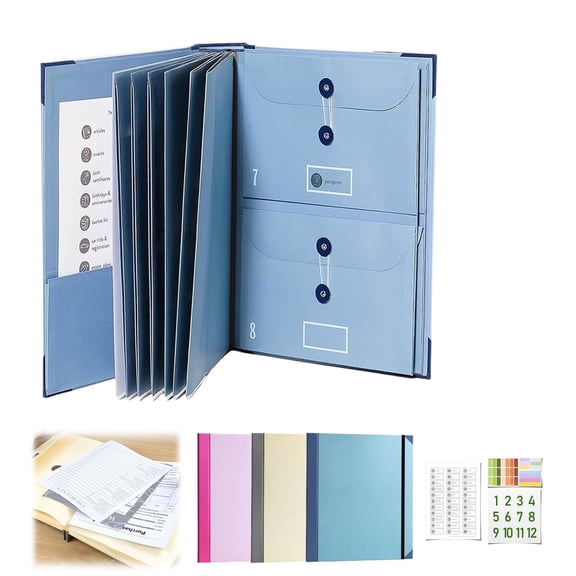 Folio Document Organizer with Labels, Important Folders with Pockets,File Stylish Binder for Storing Important Papers, Certificates, Passports, Photos, and Letters