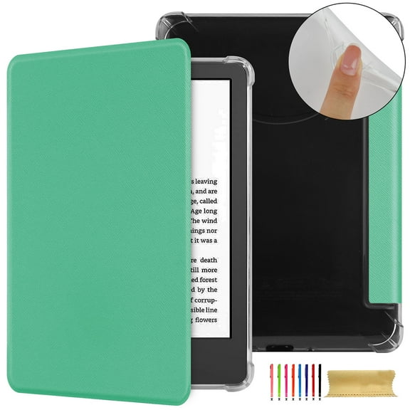 Folio Flip Case for Amazon Kindle Paperwhite (11th Generation) 2021, Clear Soft TPU Back Protective PU Leather Magnetic Adsorption Cover Auto Sleep/Wake for Kindle Paperwhite 5 2021- Cyan