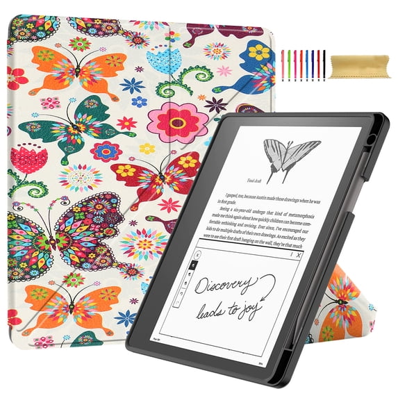 Folio Flip Case for Amazon Kindle Scribe 10.2" 2022/2024, Standing PU Leather Stand Smart Cover with Auto Sleep/Wake Feature for Kindle Scribe 10.2 2022/2024 with Pen Holder - Butterfly