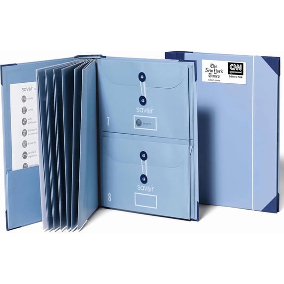 The Folio® Important Document Organizer by Savor | Binder with Guided Labels, Acid-Free File Folder with 10 Pockets for Home, Legal, Medical Papers | Records Storage (Blue)