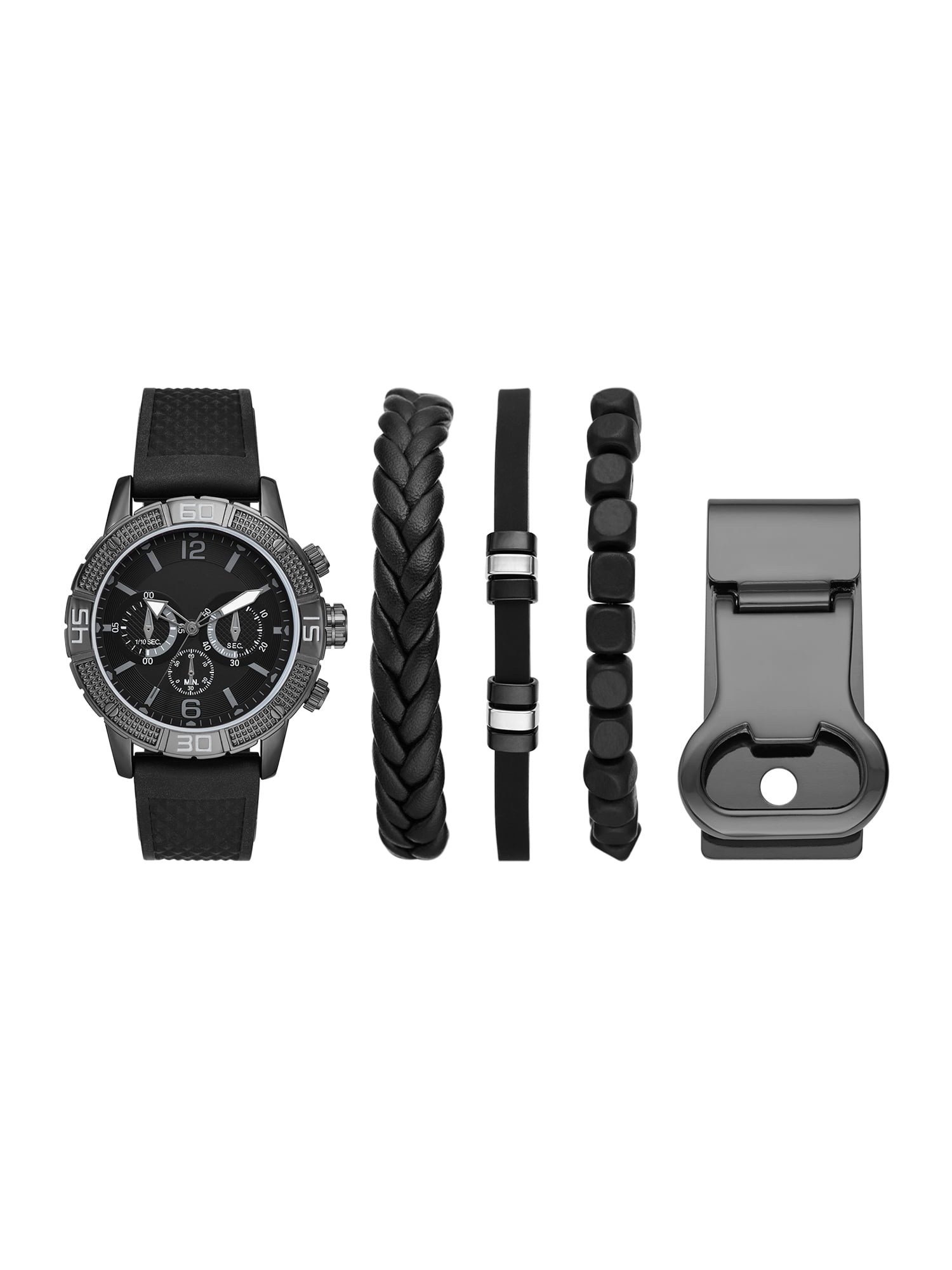 Folio Men's Gift Set ; Matte Black Bracelet Watch, Black Dial