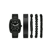 Folio Men's Gift Set; Matte Black Barrel Case Bracelet Watch, Gunmetal Sunray Dial with Layered Bracelets (FMDAL1185)