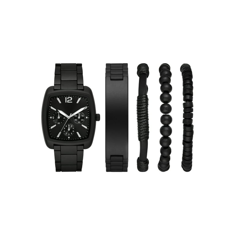 Folio Men's Gift Set ; Matte Black Bracelet Watch, Black Dial