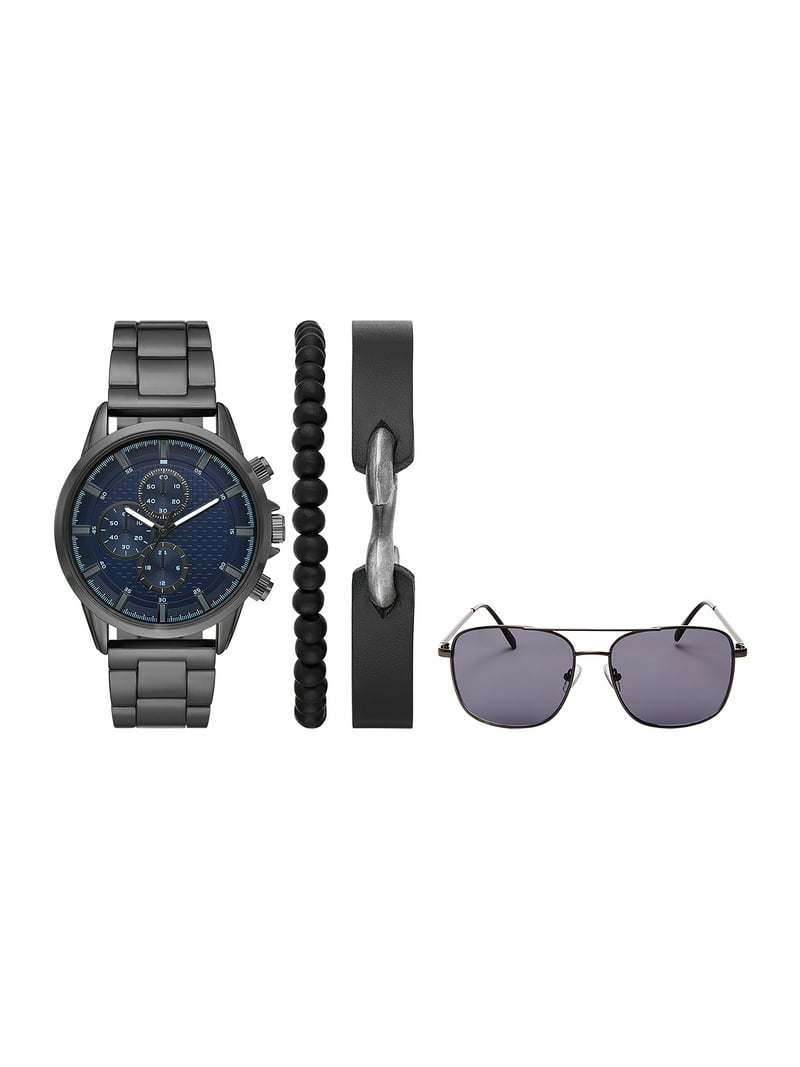 Folio Men's Gunmetal Tone Round Analog Bracelet Watch with Layered