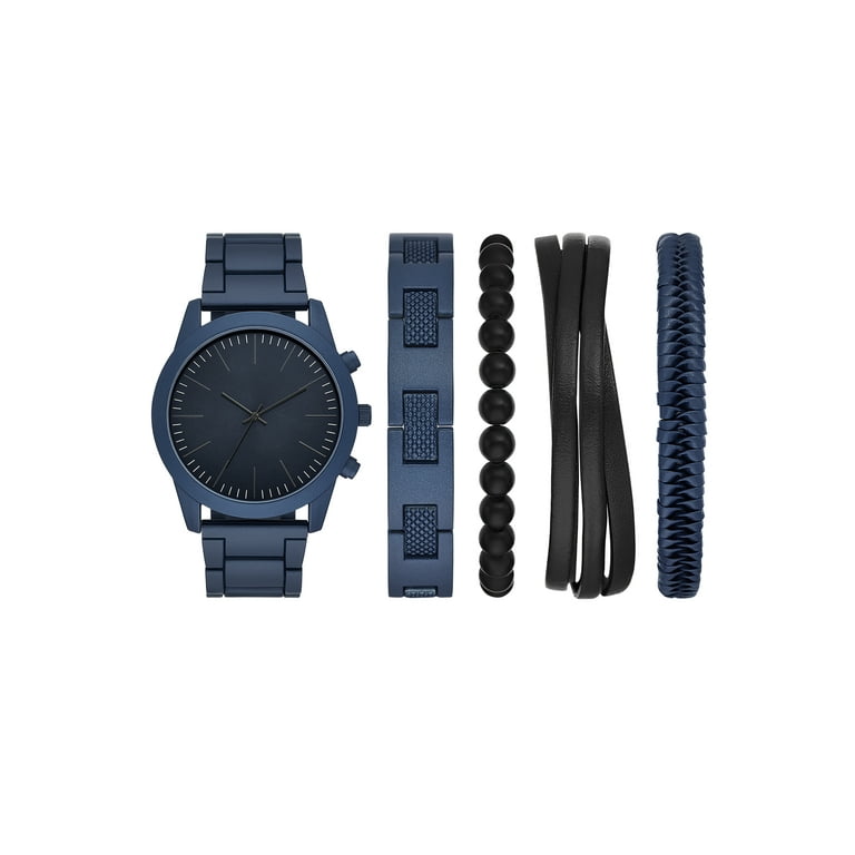 Folio Men's Matte Blue Round Analog Bracelet Watch with Layered