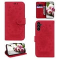 thumbnail image 1 of Folio Wallet Case for Samsung A13 4G, Flower Patterned Embossed Premium PU Leather Flip Stand Card Slots Magnetic Closure Wristlet Case For Samsung Galaxy A13 4G, Red, 1 of 7