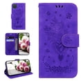 thumbnail image 1 of Folio Wallet Case for Samsung A22 4G, Flower Patterned Embossed Premium PU Leather Flip Stand Card Slots Magnetic Closure Wristlet Case For Samsung Galaxy A22 4G, Purple, 1 of 7