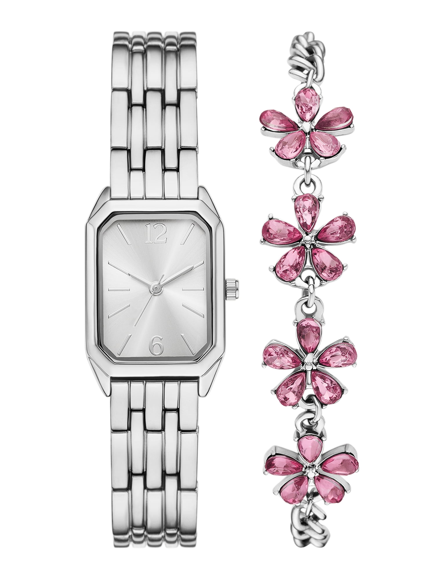 Women\'s Fushia Metal Chain Bracelet Small Wrist Square Face Analog Stylish Watch Silver Square Watch for Women | Stainless Steel Bracelet  main image 3
