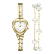 Women’s 2pc Watch & Bracelet Set; 25mm Heart Case, Metal Bracelet, Gold, FMDAL1224