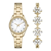 Folio Women s 2pc Watch & Bracelet Set; 34mm Round Case, Metal Bracelet, Gold, FMDAL1223