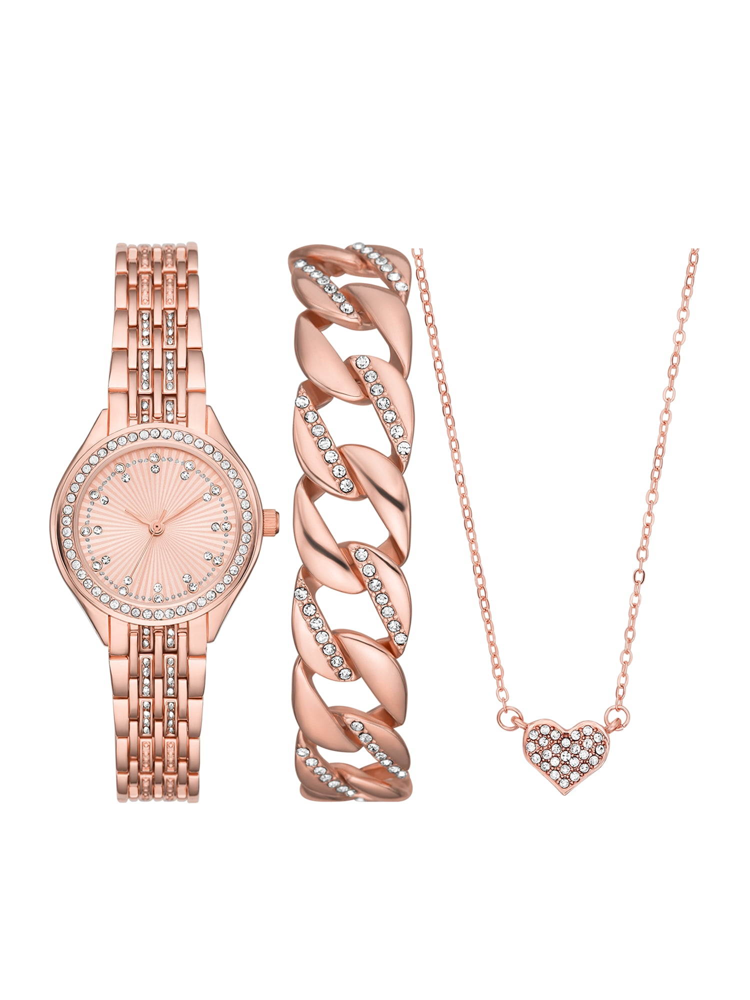 Folio Women s Gift Set Rose Gold Tone Bracelet Watch Clear Stone
