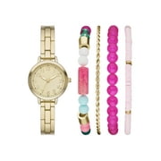 Folio Womens Watch Gift Set Gold Tone Round Case, Gold Sunray Dial, Gold Tone 3 Link Bracelet